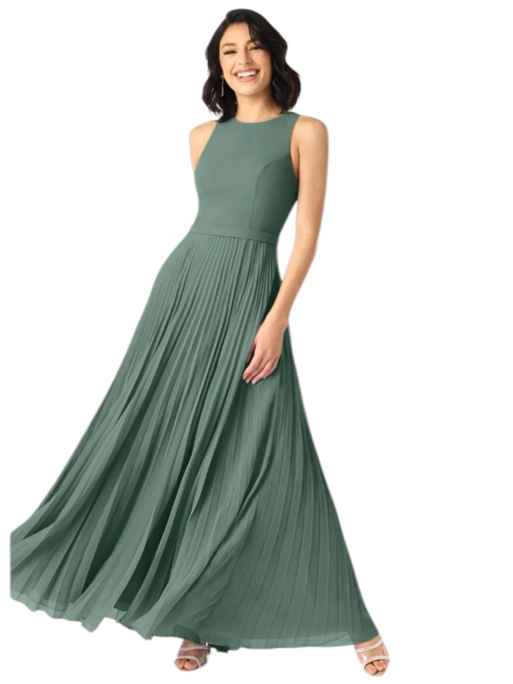 NWT A-Line Scoop Pleated Chiffon Floor-Length Special Occassion Dress Sz 12